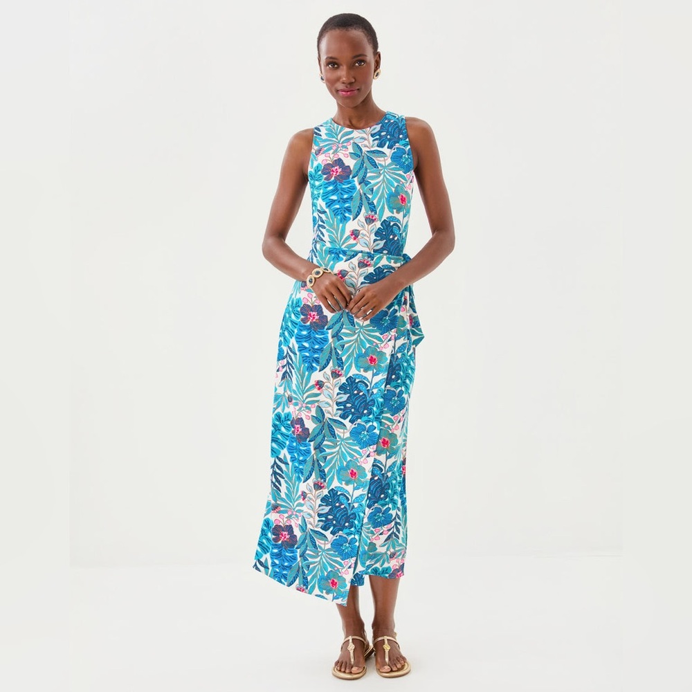 Lilly Pulitzer Estela Midi Dress in the Breezy Aqua Best Fronds Forever